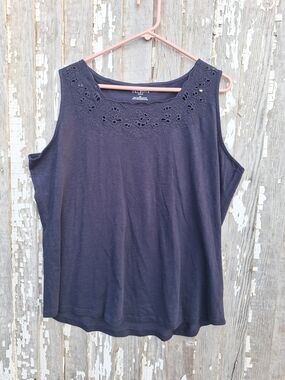 Talbots Blue Sleeveless Eyelet Yoke Knit Tank Size 2X